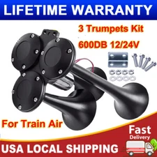 12/24V Train Horn Loudest Three Trumpet Air Horn Kit, 600DB Super Loud Air Horns