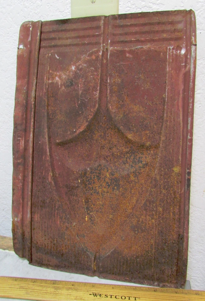 vintage galvanized embossed tin shingle Barn roof, rusty country, 14 x 9.5 - Image 3 of 3