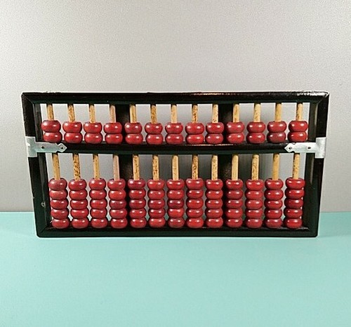Chinese Abacus Red Black Wood Lotus Flower Brand Vintage 25cm wide - Picture 3 of 12