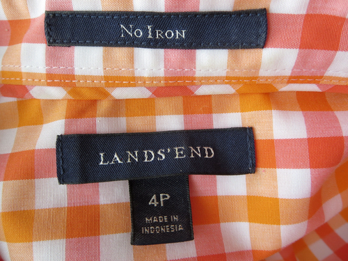 LANDS'END NO IRON SHIRT 3/4 SLEEVE ORANGE/WHITE BUTTON UP PLAID COLLARED TOP 4P - Picture 5 of 7