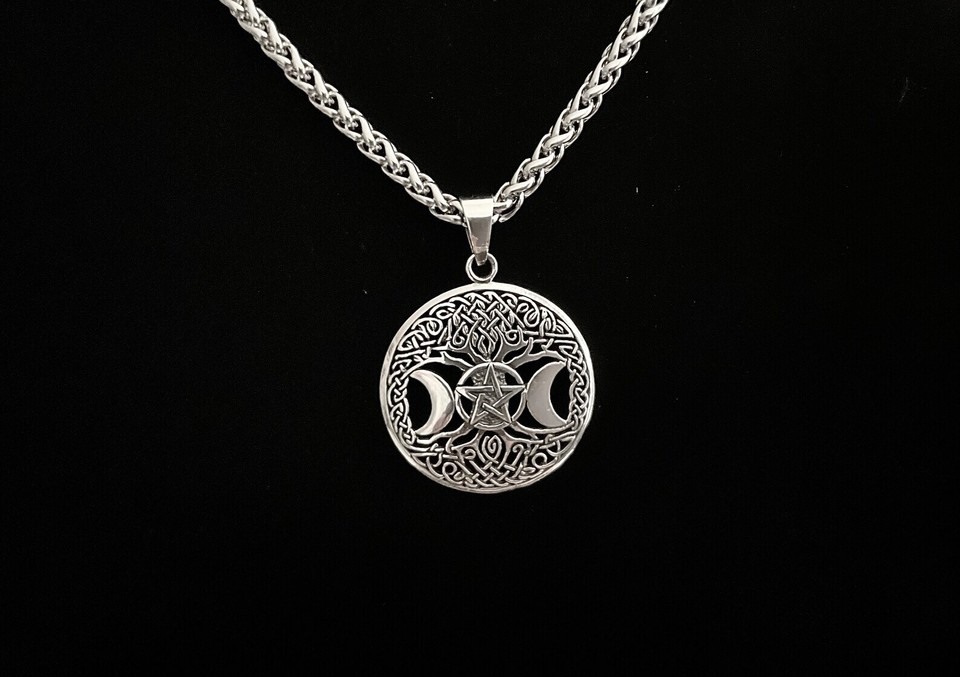 Large 925 Sterling Silver Celtic Tree of Life Triple Goddess Pendant ...