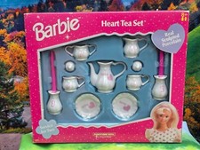 Vintage 1998 Barbie Mattel Heart Tea Set Tootsietoy Sculpted Porcelain NIB NEW
