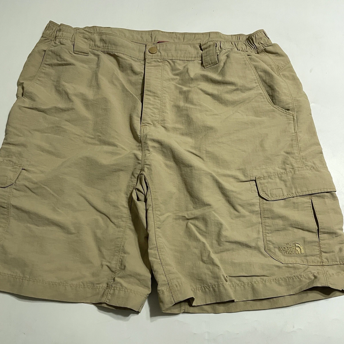 North Face Shorts Mens XL Beige Cargo Elastic Nylon Hiking Camping Fishing