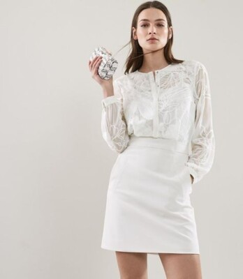 Reiss Rosemary - Lace Pocket Dress in White, Womens, Size 10