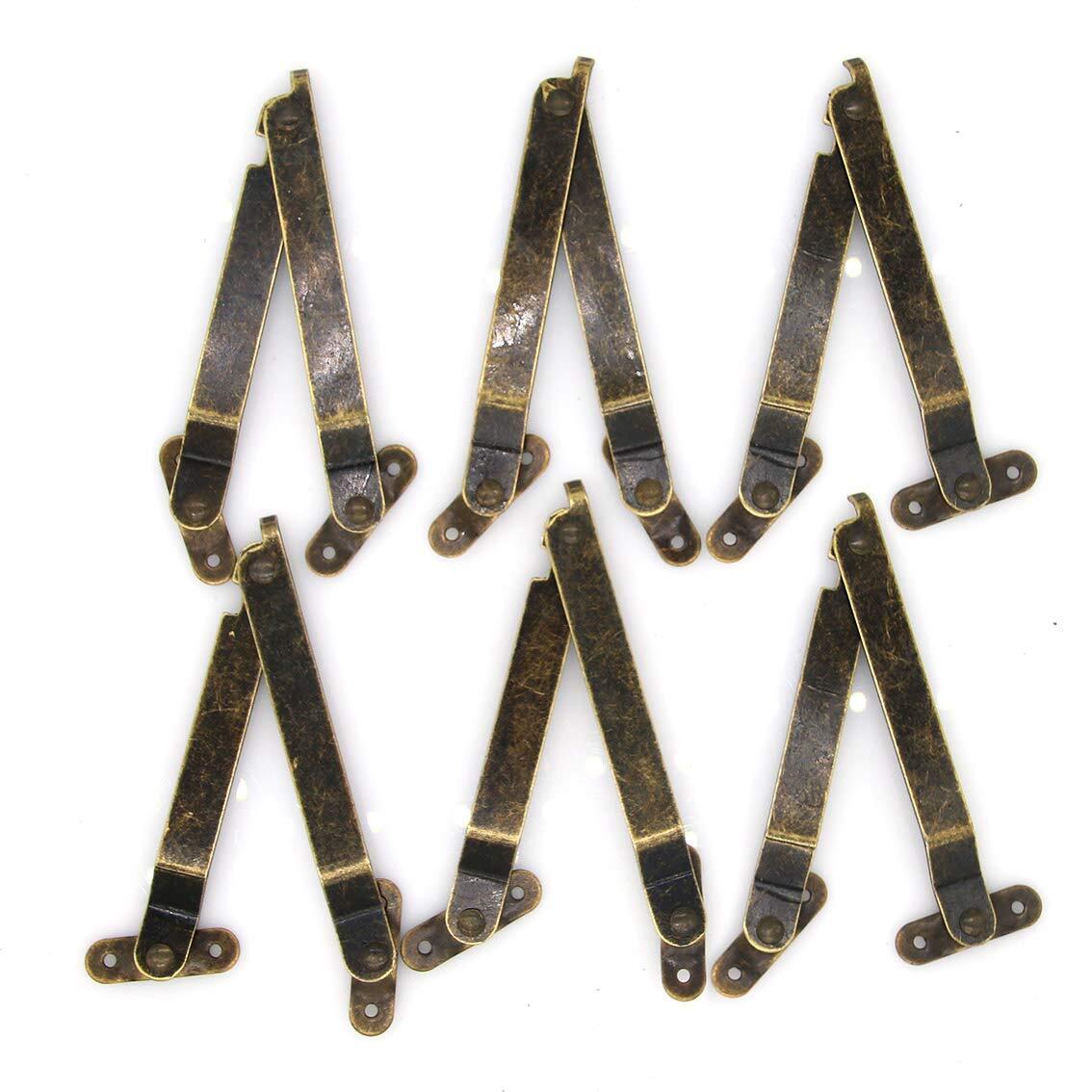 6 Pcs Antique Brass Lid Folding Support Hinges Lid Stay Hinge for Wooden Box ...