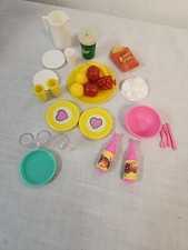 Vintage Barbie Doll Dishes Plates Tumblers Fruit Mixing Bowl Pitcher 7 UP Drinks