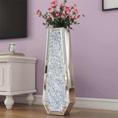 Bodenvase Groß 70cm Silber Dekovasen Wohnzimmer Glas für Pampasgras Dekozweige