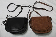 Lot 2 New Sole Society Vegan Faux Leather Crossbody Saddle Bags - Black & Brown