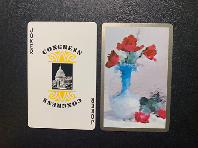 JOKER Swap Playing Card Flowers FLORAL VASE of FLOWERS SILVER