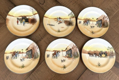 ROYAL DOULTON COACHING DAYS SET OF (6) DESSERT OR SALAD PLATES 7"