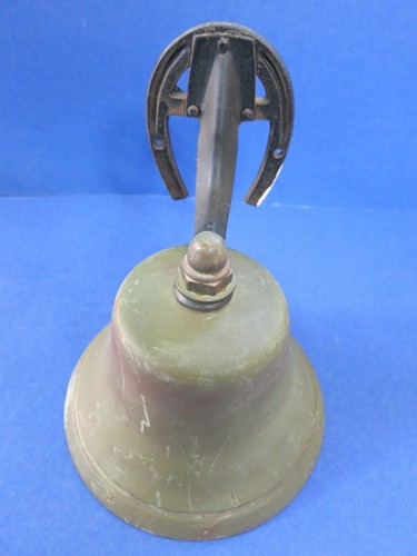 c.1920 ❅VERDIGRIS❅ Antique Ship Dinner ~BRASS~ Horseshoe BAD LUCK Bell ☆SONOMA☆