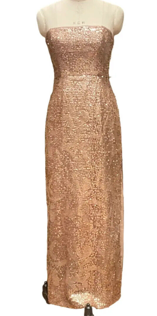 BCBG MaxAzria Lela Gold Sequin Dress Strapless Women's Size 2 Gown