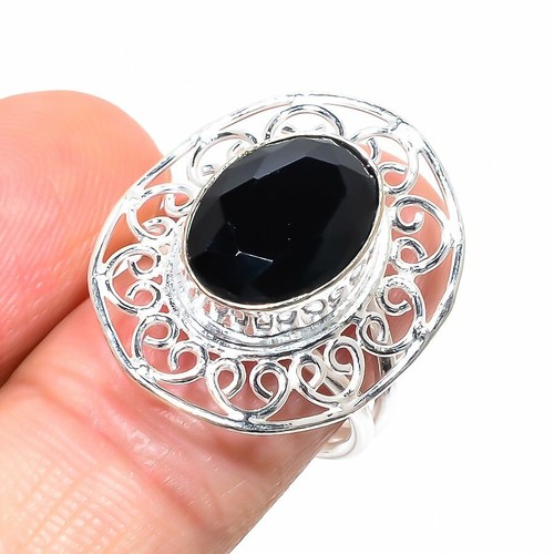 Black Spinel Gemstone Handmade 925 Sterling Silver Jewelry Ring Sz 7 (US)