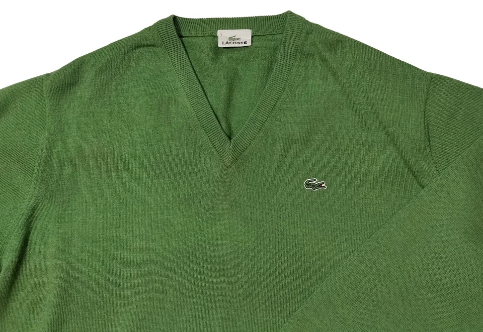 Lacoste Sweater Men's Green Long Sleeves Sweatshirt Size 5 V-Neck Style Wool Foto 3 de 4