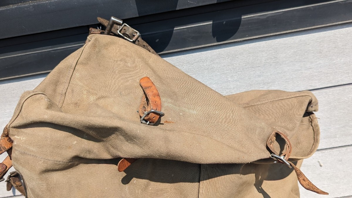 Vintage Swedish Army Military Framed Canvas Leather Backpack Ruck