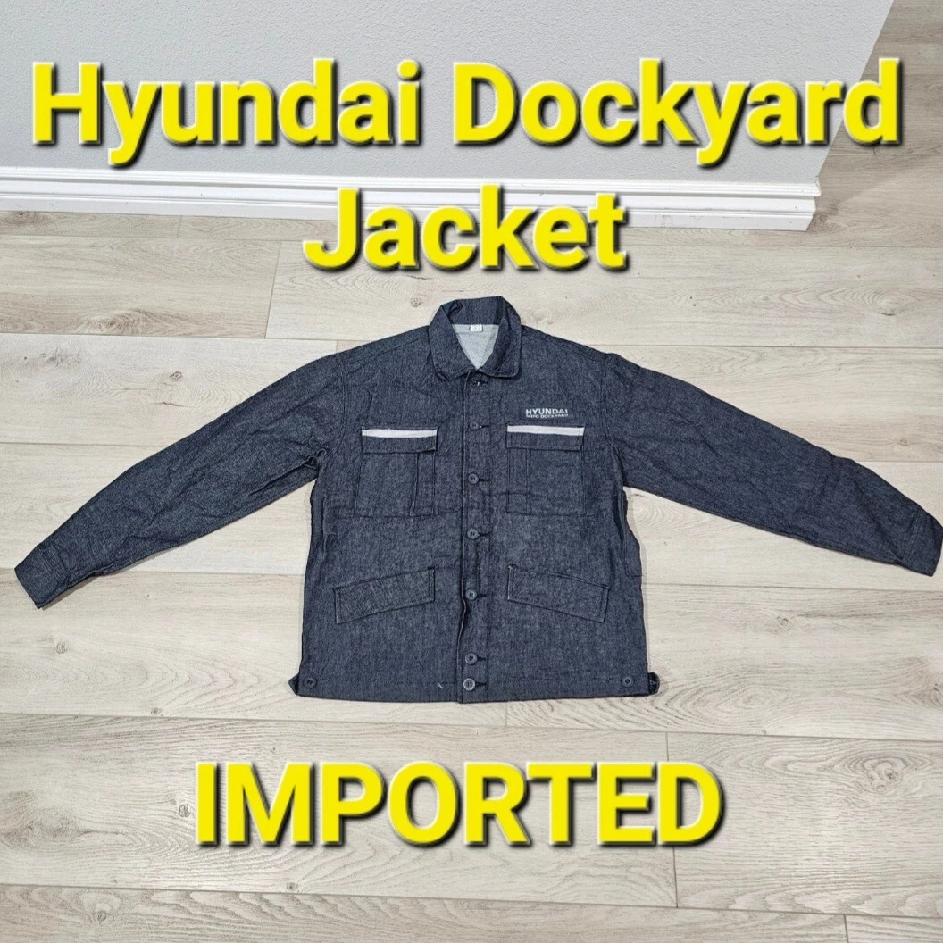 Hyundai Jeans Denim Jacket Dockyard Dock Worker Shipping Button Up Medium  Large