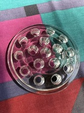 Clear Glass 16 Hole Flower Frog Vintage Domed  
