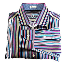 Bugatchi Uomo Mens Dress Shirt, Size 16/36, Shaped Fit, Striped, EUC