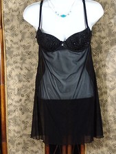 Fredericks of Hollywood Slip M beaded top black bra nightie dress medium