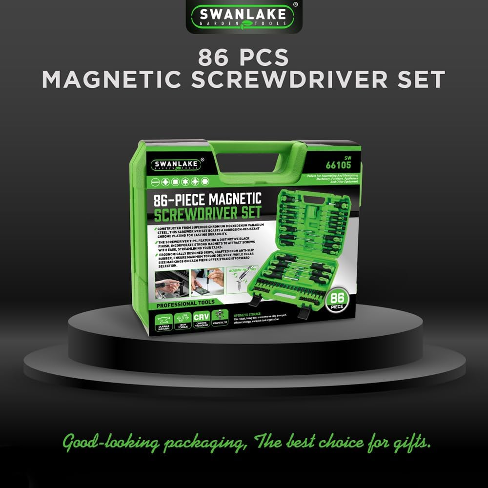 SWANLAKE 86PCS Magnetic Screwdriver Set,Includes Slotted/Phillips