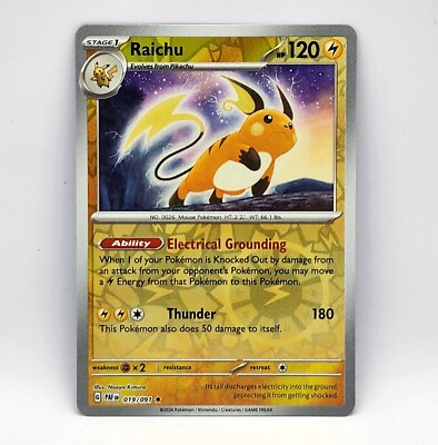 旧裏ポケカ　ライチュウ（Raichu Rare Holo ） ライチュウ 全面ホロ 渦巻き×2個 モンボ 旧裏 希少 化石の秘密 Raichu