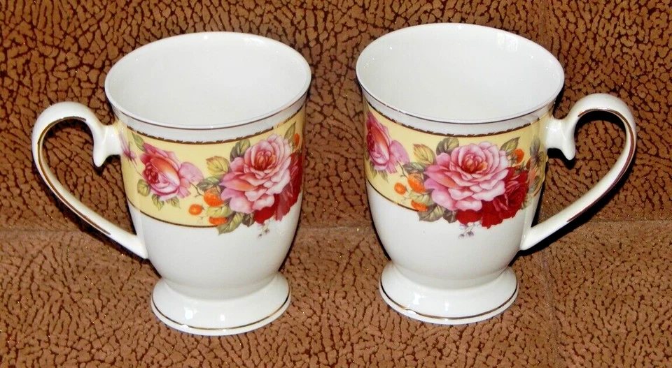 Taza de té GRACE porcelana fina rosas adorno dorado patas té café 9 OZ NUEVO Foto 3 de 4