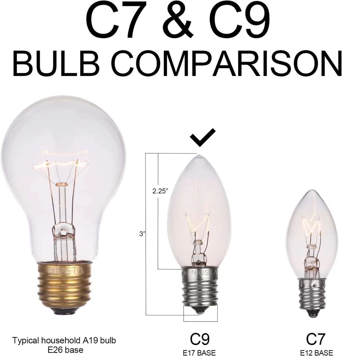 25 INCANDESCENT CHRISTMAS LIGHT BULBS C9 WARM WHITE CLEAR BULBS BRAND NEW
