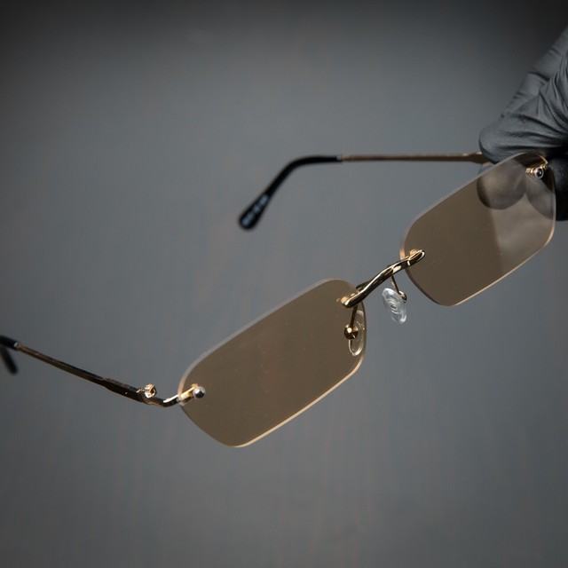Men’s Gold Rectangle Vintage Rimless Brown Gradient Tint Polarized