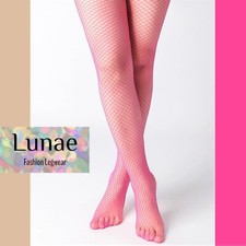 luminous fishnet tights medium-net LUNAE neon UV pink rave UK size 8/10/12/14