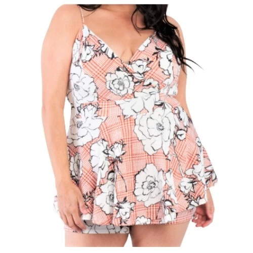 Floral Short Skort Mini V-Neck Romper - Plus - 1X, 2X & 3X - Image 3 of 4