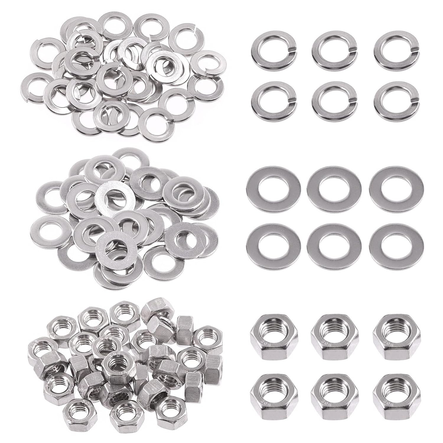90Pcs SAE 304 Stainless Steel 5/16-18" Hex Nuts and #5/16 Flat Washers with #5/1