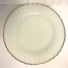 Vintage Anchor Hocking Fire King 10” Round Milk Glass Gold Trim Plate