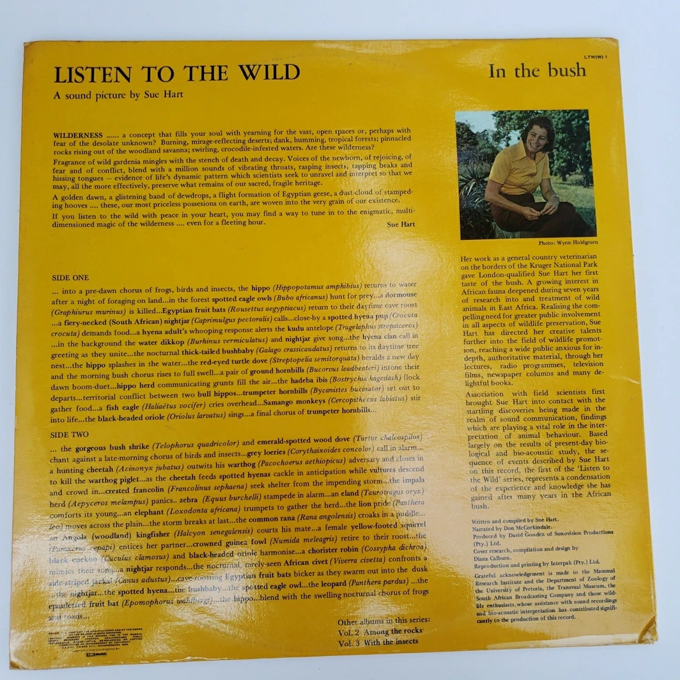 African Nature Listen To The Wild In The Bush A Sound Picture -Sue Hart Vinyl LP Foto 3 de 4