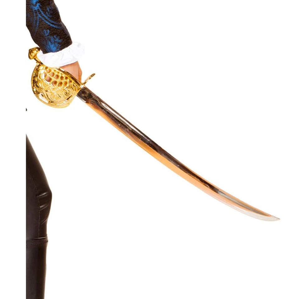 Espada Pirata Larga Dorada Mango Redondo Hoja Curvada Guardia Nudillos Disfraz 4693 Foto 3 de 4