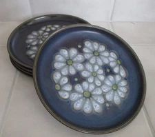 5 Vintage DENBY KISMET BLUE Daisy 10" Dinner Plates Set of 5 MCM Dinner Plates
