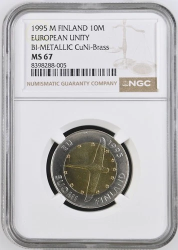 Finland 1995 - 10 Mark Markkaa Coin European Unity - NGC MS 67 Top Pop