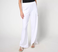 Denim Co Beach Jersey Wide-Leg Pull-On Pants w/Slits - Women's Reg. XL - White
