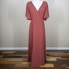 Jenny Yoo Collection Ari Flutter Sleeve Rust Faux Wrap Maxi Dress 10 Bridesmaid