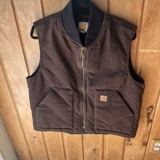 Carhartt V02 DKB Duck Canvas Vest Full Zip Brown Quilt Lined Workwear Size L