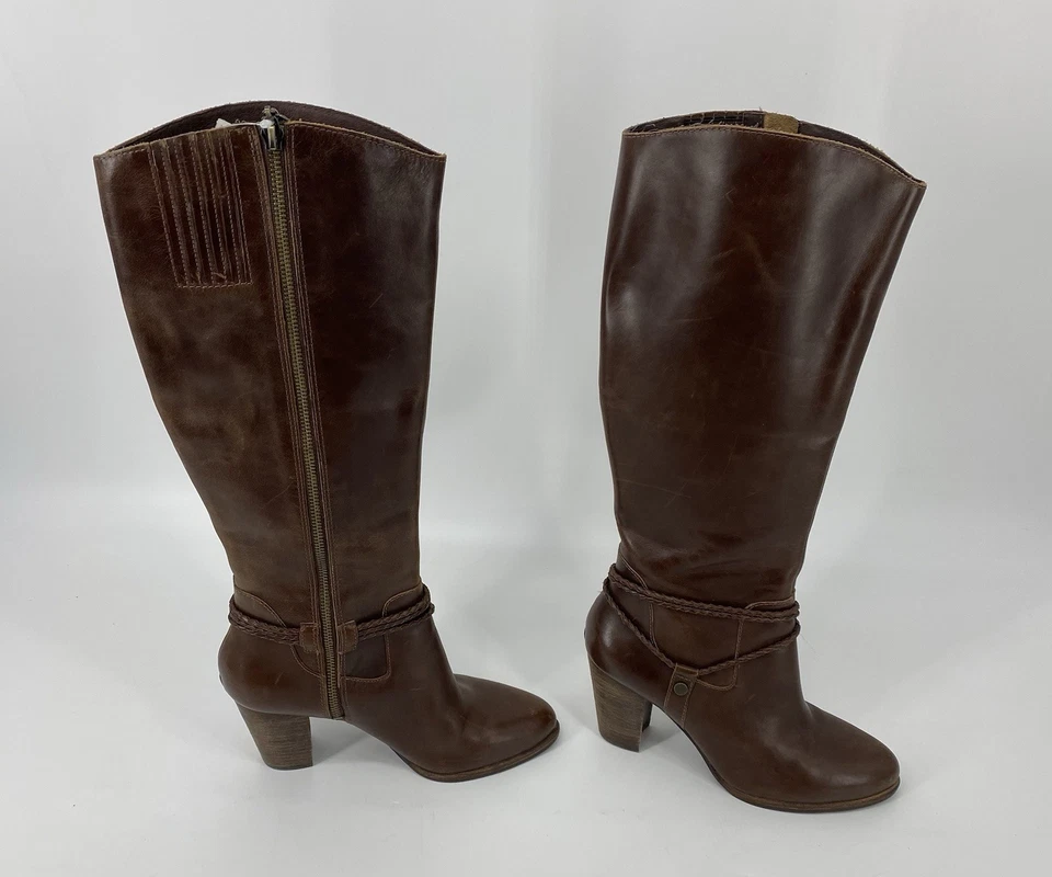 UGG Leather Preowned Brown  Knee High Zip Wedge Heel Boots Size 8 EUC - Image 3 of 4