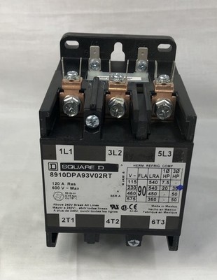 Square D 8910DPA93V02RT 90/120 Amps 600 VAC 3 Pole Definite Purpose Contactor