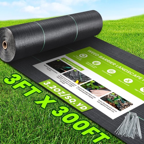 3x300FT Weed Barrier Landscape Fabric Heavy Duty, 3.2oz Weed Control Garden C...