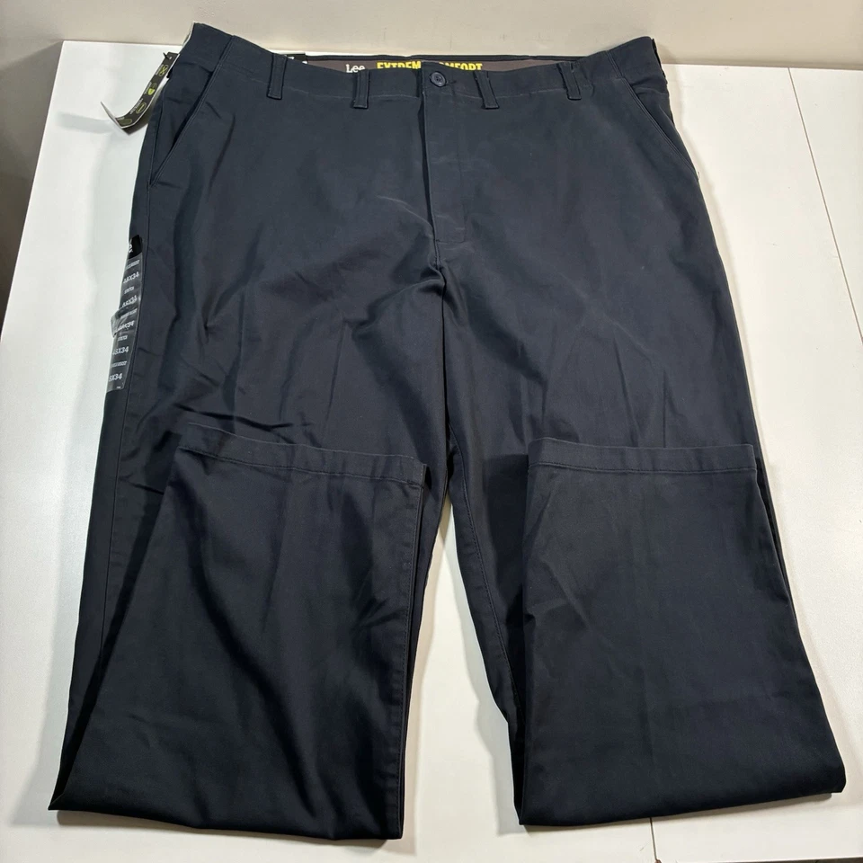 NOVA Calça Lee Extreme Comfort 48x34 Plana Reta Azul Relaxada Elástica Chino Nova Com Etiqueta - Imagem 3 de 4