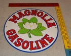 VINTAGE NOS! MAGNOLIA GASOLINE 11 3/4" PORCELAIN METAL MOBIL GAS OIL FLOWER SIGN