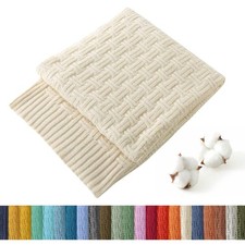 100 Cotton Knitted Throw Blanket Couch Cover Blanket 30.31x 40.55 Inches, Iv...
