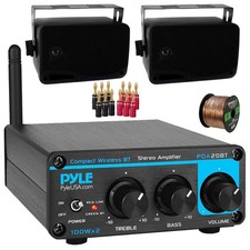 Pyle PDA20BT 2-Channel Mini Home Receiver, 2x 3.5'' 200W Speakers, Banana Plugs