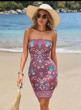 floral mini short strapless bandeau summer dress holiday