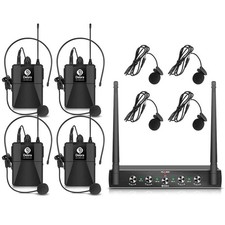 Debra Audio UHF 4 Channel Wireless Microphone System with Cordless Handheld L...