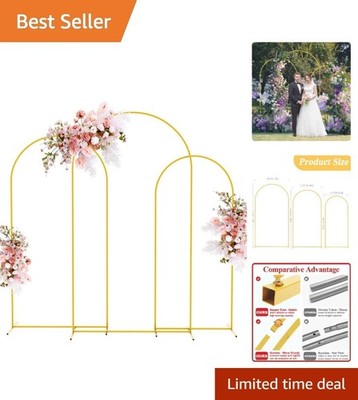 Elegant 3-Piece Gold Wedding Arch Stand Set - 7.2FT, 6.6FT, 6FT for Any Event