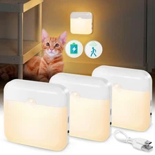 LED Motion Sensor Light - 3 Pack 2 Color USB Rechargeable With Dusk to Dawn S...